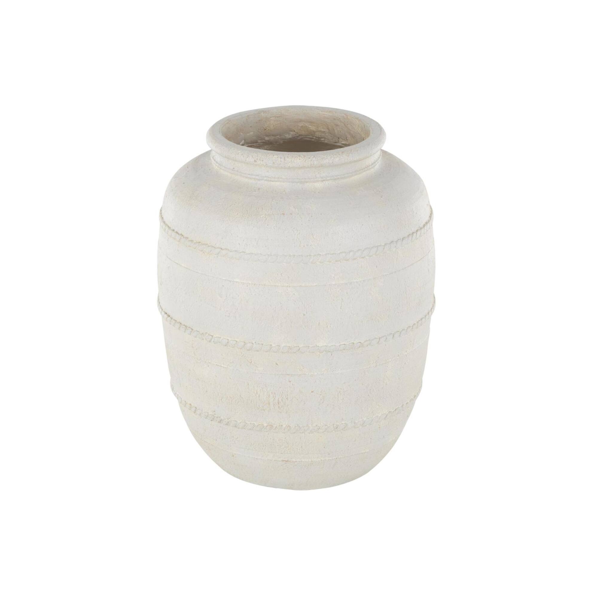18" Cream Distressed Stone Vase with Raised Braided Accents